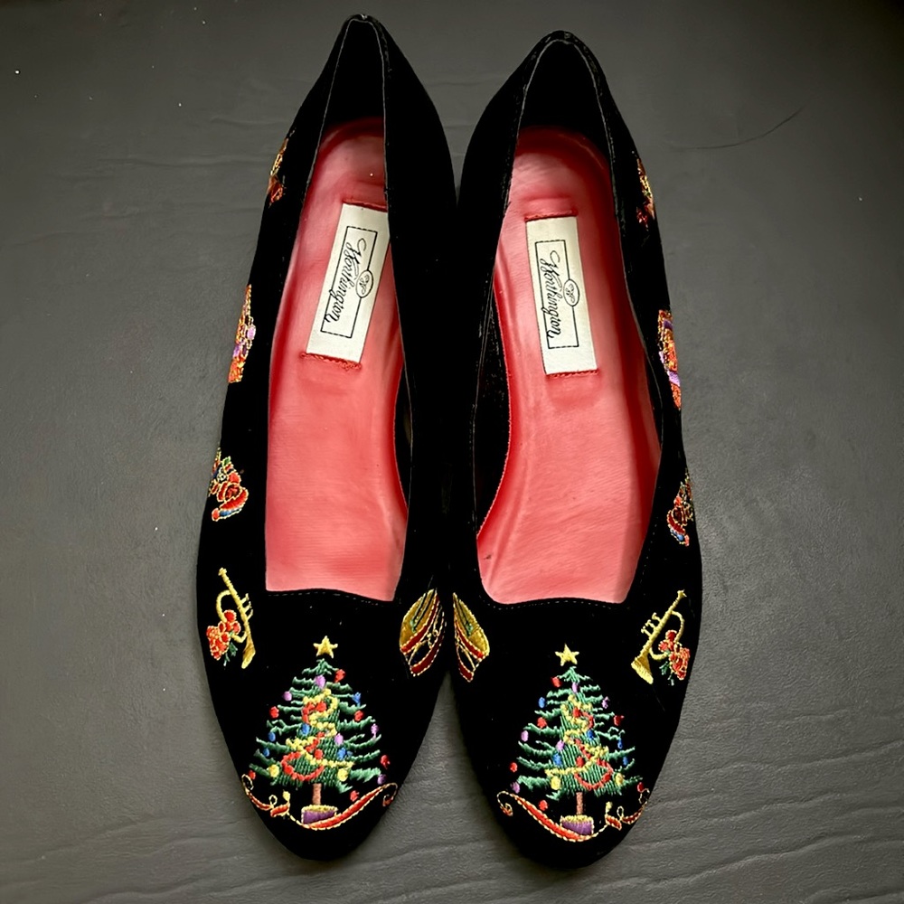 🖤Vtg Worthington Black Velvet Christmas Ballet Flats